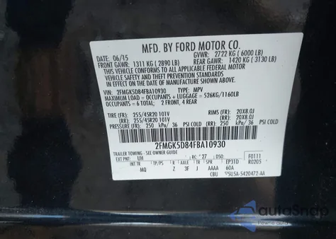 2015 Ford Flex Limited from USA, damaged, VIN 2FMGK5D84FBA10930